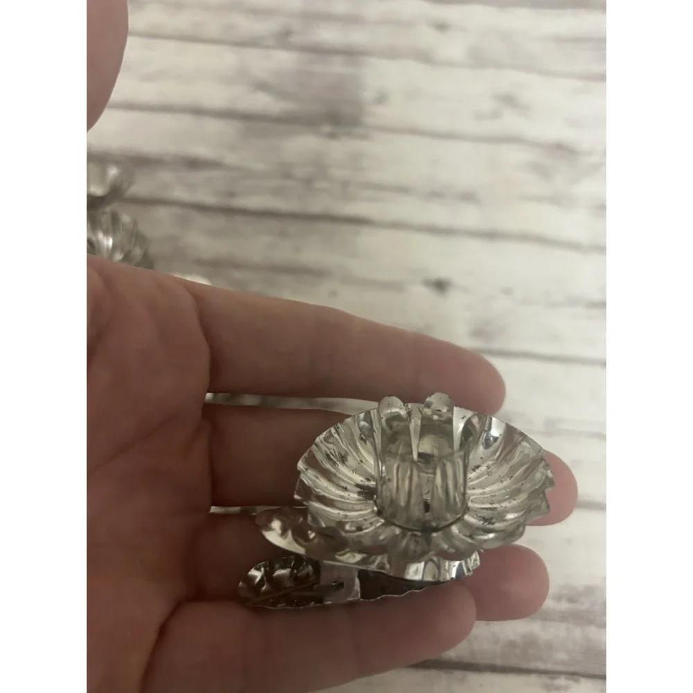 VINTAGE CHRISTMAS TREE CANDLE CLIPS / SET of 9 / SILVER CANDLE HOLDERS